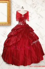 Ball Gown Sweetheart Appliques 2015 Quinceanera Dress in Wine Red  FNAO215AFOR